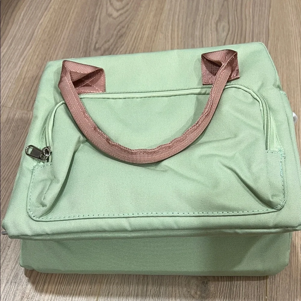 Mint Green Lunch Tote Bag with Pink Handles